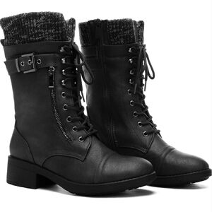 Dream Pairs Black and Gray Combat Boots with Lace-Up Design